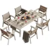 Dining Table and Chairs Set for 6 HIPS Plastic Wood Outdoor Weather Resistant Patio Furniture for Garden Deck Backyard