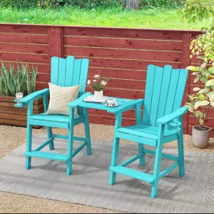 Easy Assembly 2 Piece Bar Height Chair Set with Cup Holder HIPS Wood Waterproof 304 Stainless Steel Teal Outdoor Patio Garden
