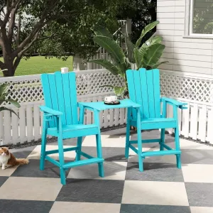 Ergonomic Counter Chair Curved Backrest Wide Seat Footrest HIPS Wood Waterproof 304 Stainless Steel Teal Garden Balcony Patio