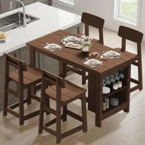 Family Friendly Outdoor Dining Set 5 Piece Table with 4 High Back Stools HDPE Weather Resistant for Kitchen Backyard Patio