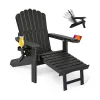 Folding Beach Chair 7 Slat Back HIPS 400lbs 5 Position Reclining Retractable Footrest for Poolside Seaside Camping