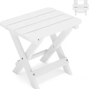 Folding Side Table White X Frame Slatted Top HIPS Plastic Wood Waterproof Portable Outdoor for Patio Garden Poolside