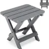 Folding Snack Table Grey Portable Slatted Top HIPS Wood Weather Resistant Compact Outdoor for Balcony Picnic Camping