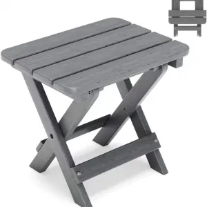 Folding Snack Table Grey Portable Slatted Top HIPS Wood Weather Resistant Compact Outdoor for Balcony Picnic Camping