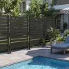 Freestanding Privacy Screen Fence Panel Black HIPS Plastic Wood 12 Slats Ground Stakes Garden Yard Divider Patio