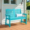 Garden Bench Cyan-Blue HIPS Plastic Wood 3D Wood Grain Waterproof 800lbs Capacity Oversized for Patio Poolside