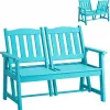 Garden Chair 2 in 1 Adjustable Backrest Cyan HIPS Plastic Wood 755lbs Weather Resistant for Patio Balcony Backyard
