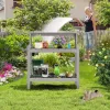 Grey Garden Work Table Potting Bench HDPS Plastic Wood 3 Tier Shelves Removable Hooks Stainless Screws Outdoor