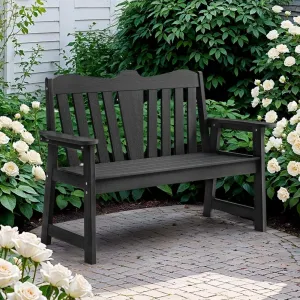 Heavy Duty Park Bench Black HIPS Plastic Wood 800lbs Weather Resistant Commercial Grade for Street Plaza Garden