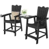 High Back Bar Chair with Cup Holder HIPS Plastic Wood Waterproof Weather Resistant for Hotel Bar Restaurant Patio Garden