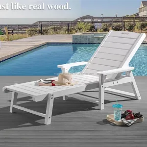 4-Level Backrest Beach Lounge Chairs Plastic Wood Sun Lounger Beach Lounge Chair Outdoor Patio Set Furniture