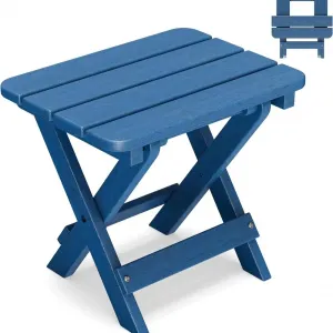 Lightweight Folding Table Blue Slatted Top HIPS Wood Weather Resistant Compact Portable for Beach Camping Balcony