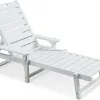Lounge Chair With Adjustable Backrest All-Weather Polyethylene Wood Lounge Chair Bed Suitable for Poolside Porch Terrace