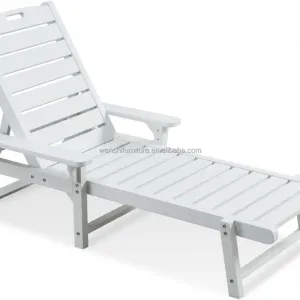 Lounge Chair With Adjustable Backrest All-Weather Polyethylene Wood Lounge Chair Bed Suitable for Poolside Porch Terrace