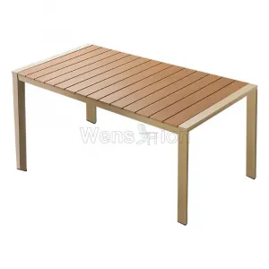 Modern European Style Water-proof Outdoor AluminumHIPS Plastic Wood Dining Table Set for Dinning Room