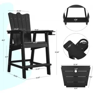 Modern Lightweight Bar Chair Set with Connecting Table HIPS Plastic Wood Waterproof High Back for Outdoor Bar Garden