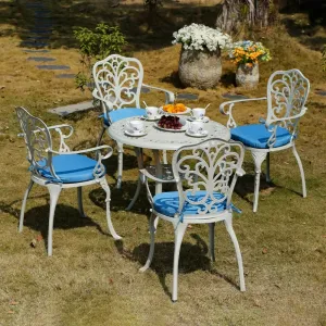 Modern Outdoor Dining Chair and Table Set Cast Aluminum Park Caf Restaurant Use White Armchair with Detachable Design