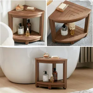 Non Moldy Waterproof Shower Stool HIPS Plastic Wood 304 Stainless Steel Corner Bench for Bathroom Shower Room Bath