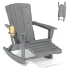 Nordic Rocking Chair Gray HDPE Outdoor Patio Rocker Minimalist Curved Seat Balcony Terrace Relax Weatherproof UV Resistant