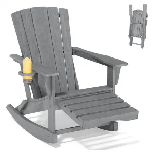 Nordic Rocking Chair Gray HDPE Outdoor Patio Rocker Minimalist Curved Seat Balcony Terrace Relax Weatherproof UV Resistant