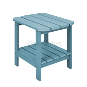Outdoor Adirondack Chairside End Table With Storage Shelf Weather Resistant for Balcony Backyard Plastic Wood Side Table