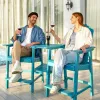 Outdoor Bar Height Double Chair with Cup Holder Detachable Tray and 2 Tier Table HIPS Wood Cyan for Poolside Patio