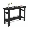 Outdoor Bar Height Table HDPE Wood Grain 220lbs Capacity Umbrella Hole Trough Footrest Design for Patio Garden Deck