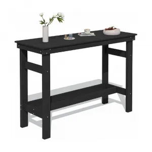 Outdoor Bar Height Table HDPE Wood Grain 220lbs Capacity Umbrella Hole Trough Footrest Design for Patio Garden Deck