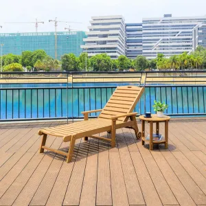 Outdoor Beach Lounge Chair Plastic Wooden Sun Lounger Patio Pool Chaise Lounge