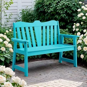 Outdoor Bench HIPS Plastic Wood Sun Rain Resistant Wide Armrests Smooth Surface for Garden Pool Deck