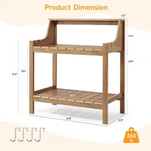 Outdoor Brown Garden Work Table Potting Bench 360lb Capacity HDPS Wood 3 Tier Shelves Storage Stainless Steel Screws
