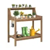 Outdoor Brown Potting Bench 3 Tier HDPS Weatherproof Garden Storage Shelf with Removable Tool Hooks for Backyard Lawn