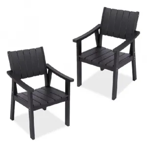 Outdoor Dining Chair HIPS Plastic Wood Teak Grain Waterproof 400lbs Capacity Garden Patio Chair Weather Resistant