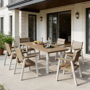 Outdoor Dining Chair Slatted HIPS Plastic Wood Waterproof 400lbs Load Capacity Weather Resistant for Garden Patio