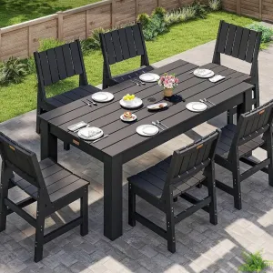 Outdoor Dining Table and Chairs Set HIPS Wood Teak Look Weather Resistant Patio Furniture for Garden Backyard Deck
