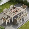 Outdoor Dining Table with 2 Inch Umbrella Hole HIPS Plastic Wood Teak Grain Waterproof Sunproof for Patio Garden Pool