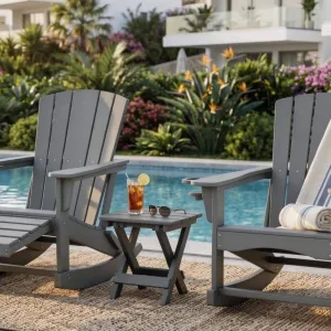 Outdoor End Table Grey Foldable X Shape Legs HIPS Plastic Wood 304 Stainless Steel Screws for Pool Resort Garden Patio