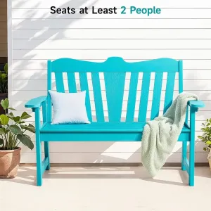 Outdoor Garden Bench HIPS Plastic Wood Waterproof 2 Seater with Armrests Comfortable for Balcony Deck
