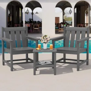 Outdoor Garden Chair HDPE Wood Grain Weather Resistant 360lbs Wide Armrests Easy Clean for Patio Garden Poolside