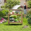 Outdoor Garden Potting Table Brown HDPS Wood Grain Weather Resistant 3 Tier Storage with Hooks for Patio Yard Backyard
