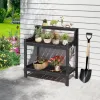 Outdoor Heavy Duty Potting Bench Black HDPS Plastic Wood 3 Tier Slatted Shelves Plant Display Stand for Garden Patio