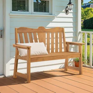 Outdoor Honey Brown Garden Bench HIPS Plastic Wood Weather Resistant 800lbs Capacity Oversized for Patio Garden Yard
