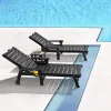 Outdoor Lounge Chair Black HDPS All Weather No Rust No Fade 5 Level Reclining Backrest Wheels for Patio Pool Deck