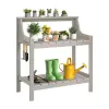 Outdoor Multi Level Potting Bench Grey HDPS Plastic Wood Storage Shelves Anti Rust No Fade for Garden Balcony Yard