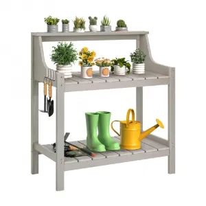 Outdoor Multi Level Potting Bench Grey HDPS Plastic Wood Storage Shelves Anti Rust No Fade for Garden Balcony Yard