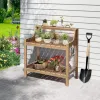 Outdoor Potting Bench Brown HDPS Plastic Wood 3 Tier Garden Work Table Slatted Shelves Plant Stand for Balcony Deck
