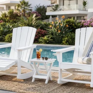 Outdoor Side Table White Foldable X Shape Legs HIPS Plastic Wood 304 Stainless Steel for Resort Pool Deck Garden