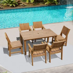 Outdoor dining table and chairs for 6 people with practical Adirondack chairs