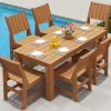 7 Piece Outdoor Dining Set Patio Table with 6 Chairs HIPS Plastic Wood Teak Grain Waterproof for Garden Poolside