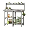 Potting Bench with Stainless Sink Grey HDPS 230lb Worktop Anti Drop Design 4 Hooks for Garden Patio Greenhouse